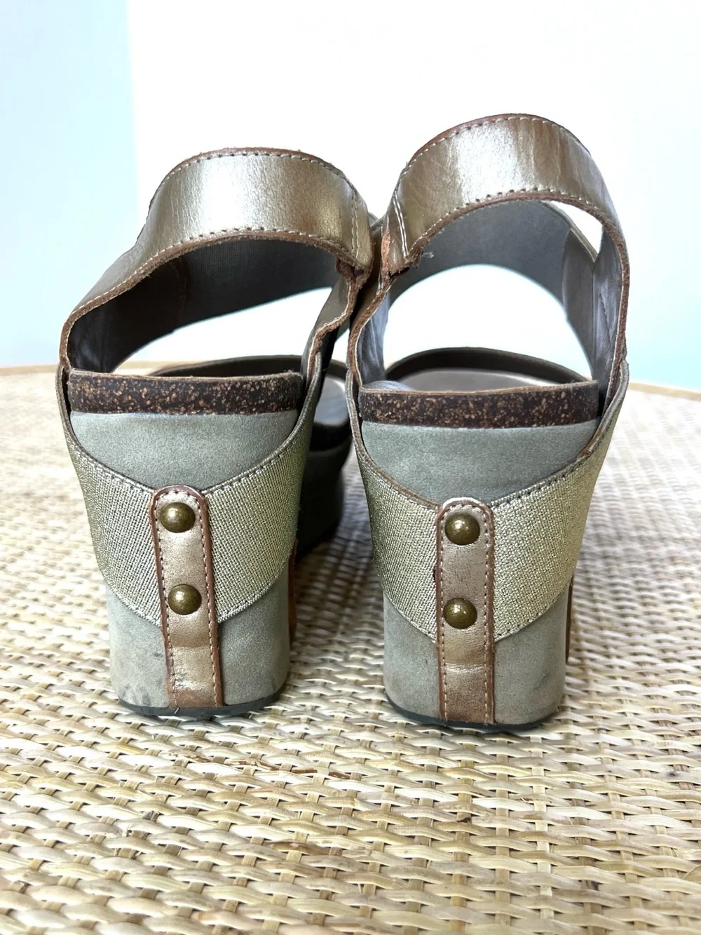 OTBT Bushnell wedge sandal metallic bronze platform sole leather/textile upper 9